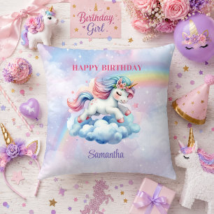 Whimsical Unicorn Pastel Colours Girl Birthday Pil Cushion