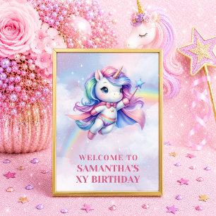 Whimsical Unicorn Pastel Girl Birthday Welcome Tab Poster