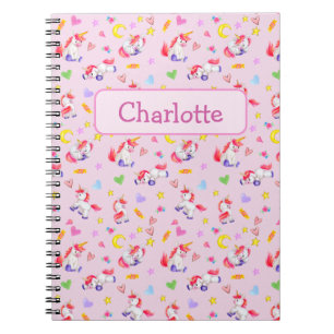 Whimsical Unicorn Pattern Personalised Notebook