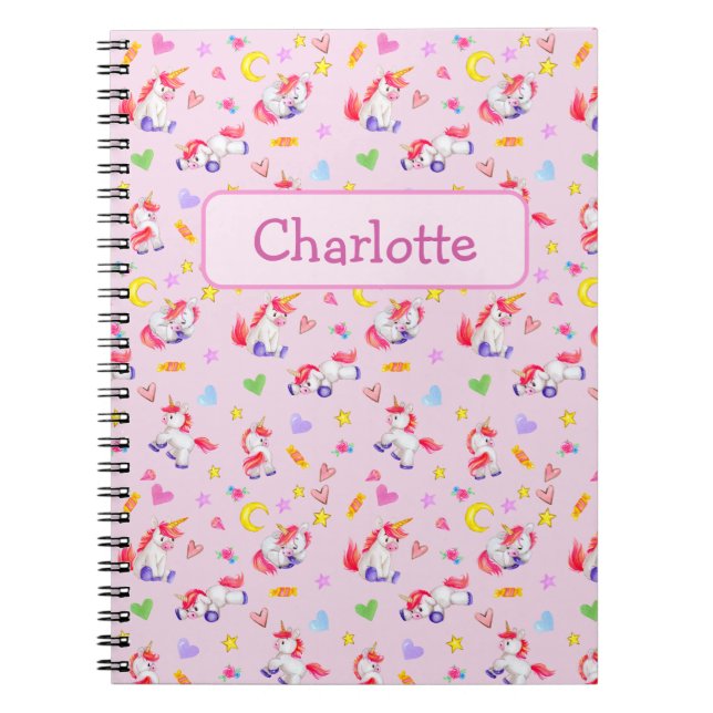 Whimsical Unicorn Pattern Personalised Notebook (Front)