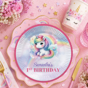 Whimsical Unicorn Pink Purple Girl Birthday Plates