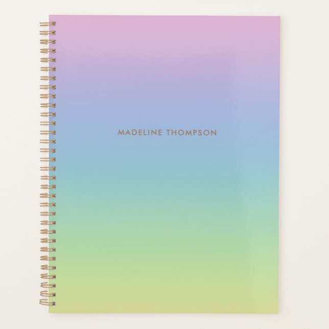 Whimsical Unicorn Rainbow Simple Name Monogram Planner (Front)