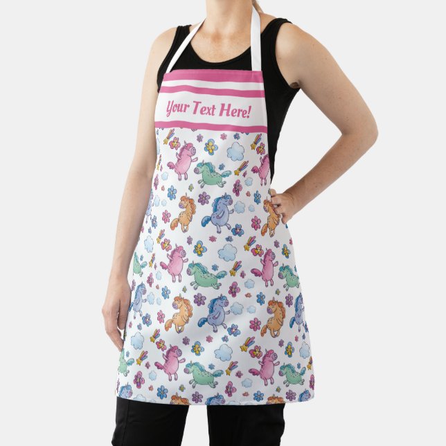 Whimsical Unicorns and Bright Pretty Flowers Apron (Insitu)