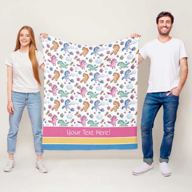 Whimsical Unicorns and Bright Pretty Flowers Fleece Blanket (In Situ)