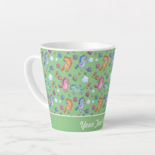 Whimsical Unicorns and Bright Pretty Flowers Latte Mug