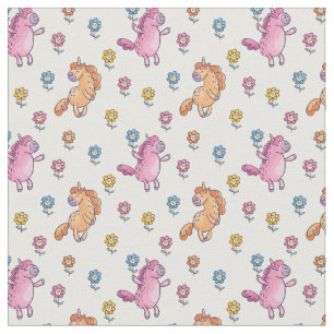Whimsical Unicorns and Pretty Flowers Pattern Fabric