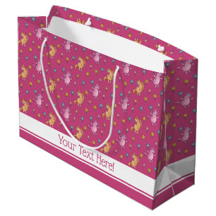 Whimsical Unicorns and Pretty Flowers Pattern Large Gift Bag
