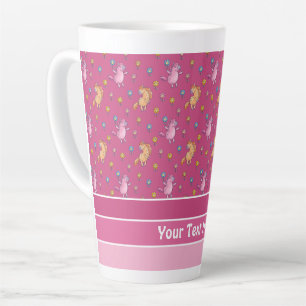 Whimsical Unicorns and Pretty Flowers Pattern Latte Mug