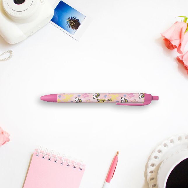 Whimsical Unicorns and Rainbows Monogram Black Ink Pen (Creator Uploaded)