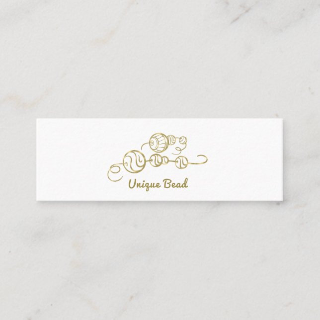 Whimsical Unique Gold Beads on a String Mini Business Card (Front)