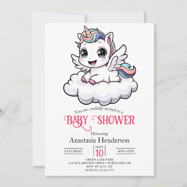 Whimsical Unique Unicorn Baby Shower Invitation (Front)