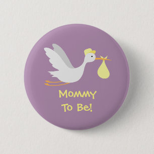 Whimsical Unisex Stork Baby Shower 6 Cm Round Badge