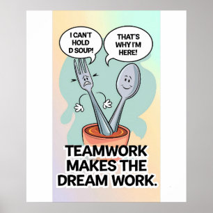 "Whimsical Utensil Teamwork Quote Kitchen Poster" Poster