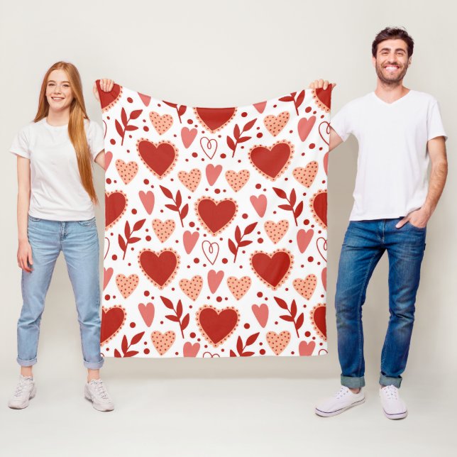 Whimsical Valentine Heart Pattern Fleece Blanket (In Situ)