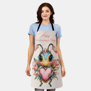 Whimsical Valentine`s Day Bug Heart Apron