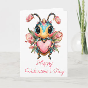 Whimsical Valentine`s Day Bug Heart Card