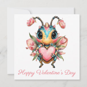 Whimsical Valentine`s Day Bug Heart Card