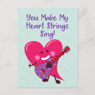 Whimsical Valentine's Day Heart Guitar Holiday Postcard