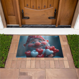 Whimsical Valentine's Gnome with Heart Balloons Doormat