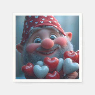 Whimsical Valentine's Gnome with Heart Balloons Napkin