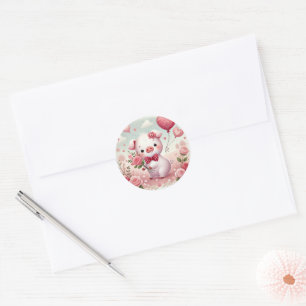 Whimsical Valentines PIg Classic Round Sticker