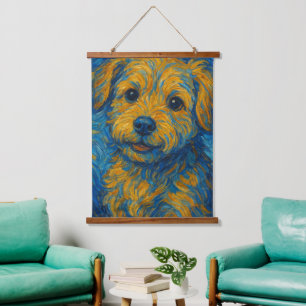 Whimsical Van Gogh Style Dog Art – Abstract Swirli Hanging Tapestry