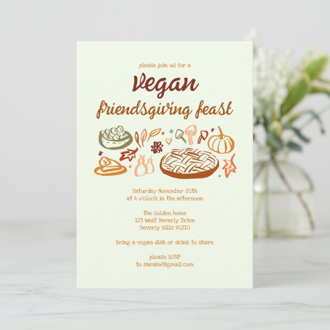 Whimsical VEGAN Thanksgiving Friendsgiving CUSTOM  Invitation (Standing Front)