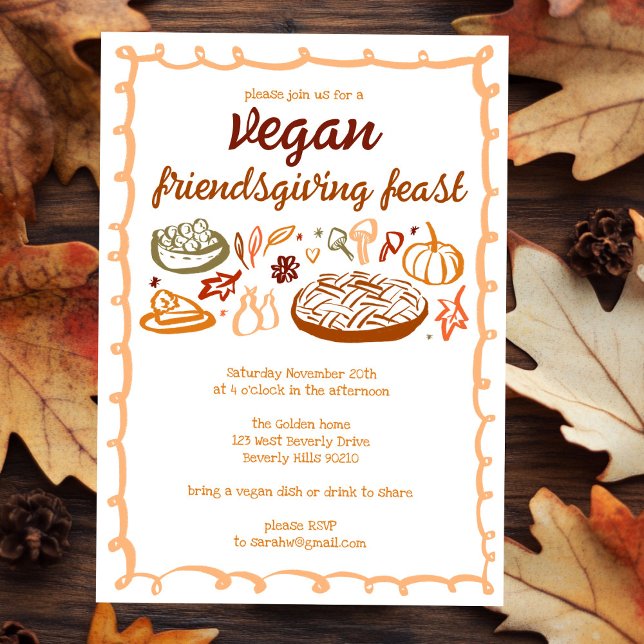 Whimsical VEGAN Thanksgiving Friendsgiving CUSTOM  Invitation (Whimsical VEGAN Thanksgiving Friendsgiving CUSTOM Invitation
)