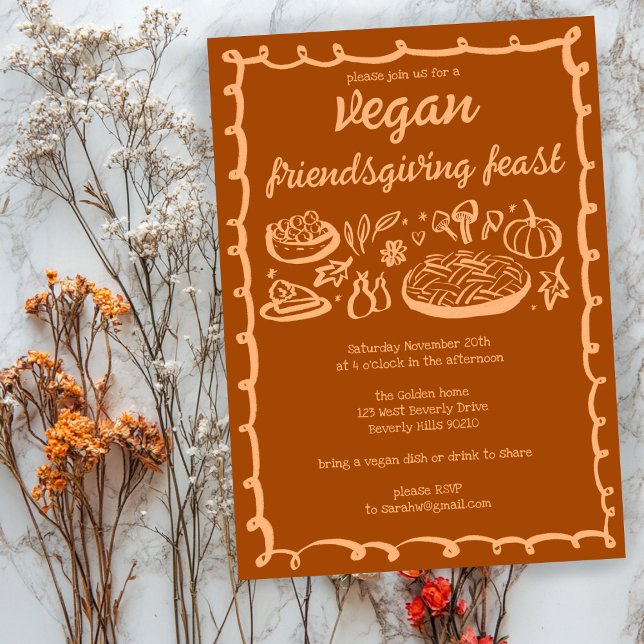 Whimsical VEGAN Thanksgiving Friendsgiving CUSTOM  Invitation (Whimsical VEGAN VEGETARIAN Thanksgiving Friendsgiving CUSTOM Invitation
)