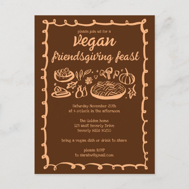 Whimsical VEGAN Thanksgiving Friendsgiving CUSTOM  Postcard (Front)