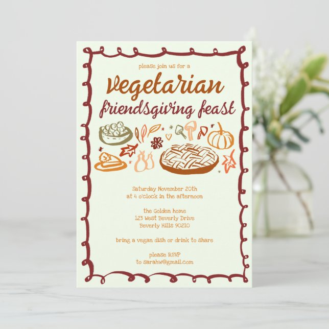 Whimsical VEGETARIAN Thanksgiving Friendsgiving Invitation (Standing Front)