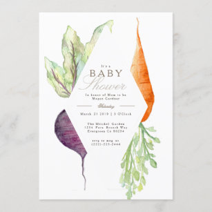 Whimsical Veggie Patch Baby Shower   Beet & Carrot Invitation