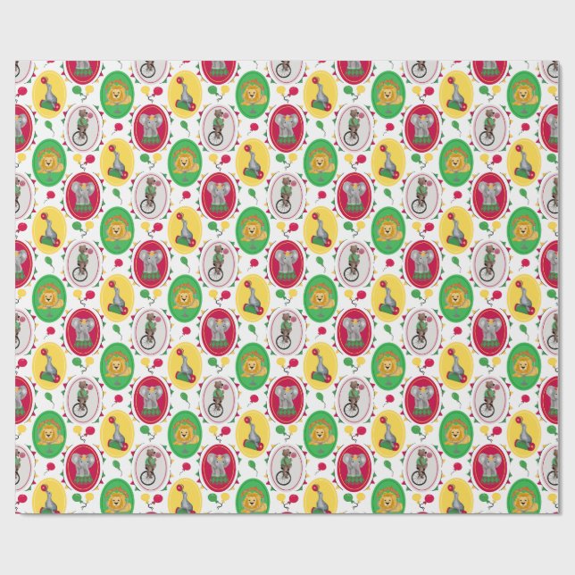 Whimsical Vibrant Circus Animals Primary Colours Wrapping Paper (Flat)