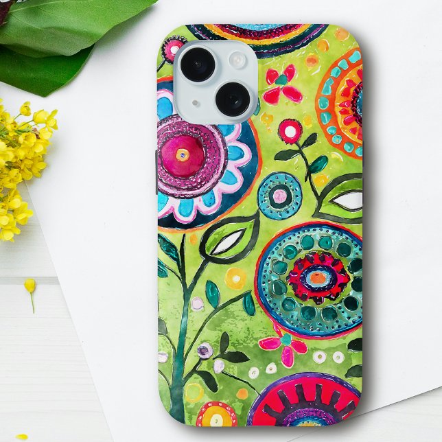 Whimsical Vibrant Colour Folk Art Floral Patterned Case-Mate iPhone Case (Creator Uploaded)