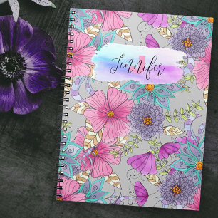 Whimsical Vibrant Colourful Watercolor Florals Notebook