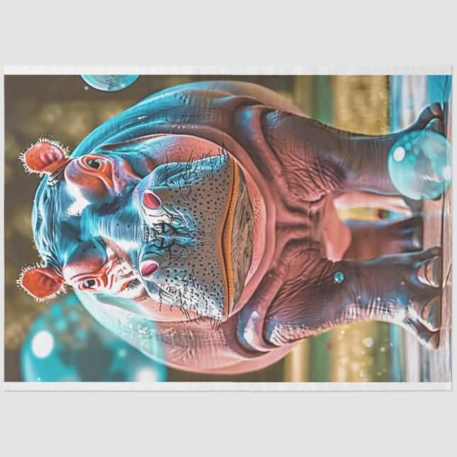 Whimsical Vibrant Photo Hippo and Bubble Decoupage Tissue Paper (Front)