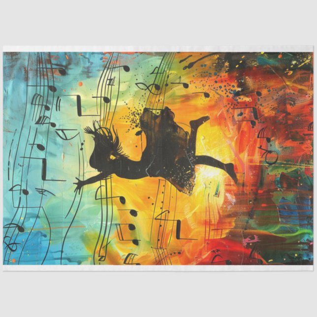 Whimsical Vibrantly Coloured Girl Dancing Decoupag Tissue Paper (Front)