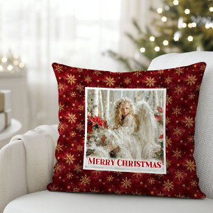 Whimsical Victorian Angel Red and Gold Gift Pillow