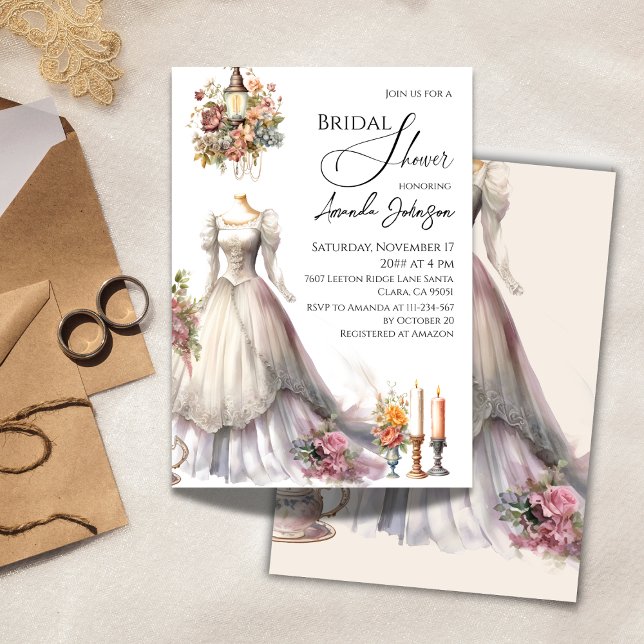 Whimsical Victorian Wedding Dress Bridal Shower Invitation (Creator Uploaded)