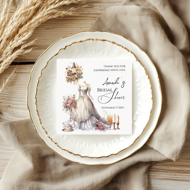 Whimsical Victorian Wedding Dress Bridal Shower Napkin (Creator Uploaded)