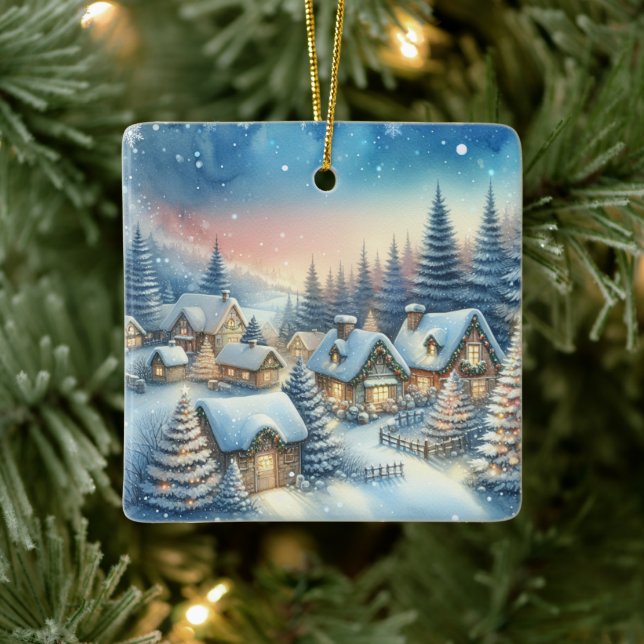 Whimsical Village Christmas Personalised Ceramic Ornament (Tree)