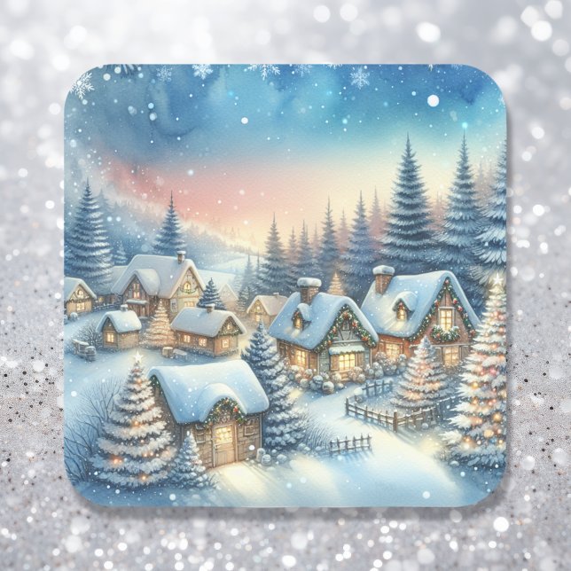 Whimsical Village Christmas Square Sticker (Creator Uploaded)