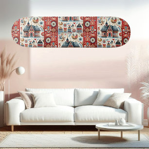 Whimsical Village Home Nordic Folk Art Scandinavia Skateboard