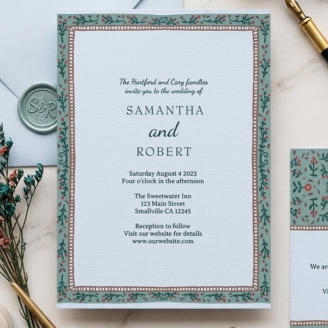 Whimsical Vine Green Blue Wedding  Invitation (Creator Uploaded)