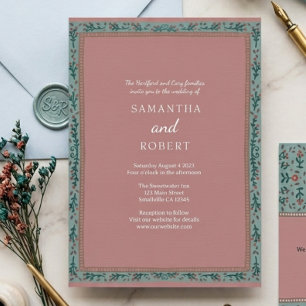 Whimsical Vine Green Blue Wedding  Invitation