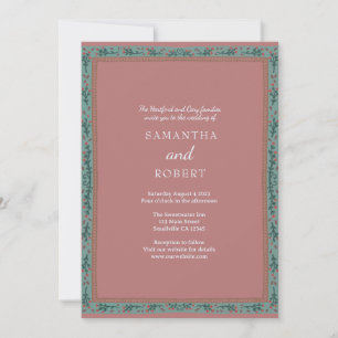 Whimsical Vine Green Blue Wedding  Invitation