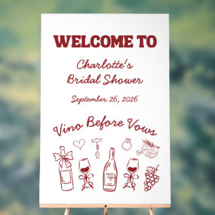Whimsical Vino Before Vows Burgundy Bridal Shower Acrylic Sign