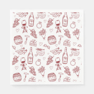 Whimsical Vino Before Vows Burgundy Bridal Shower Napkin