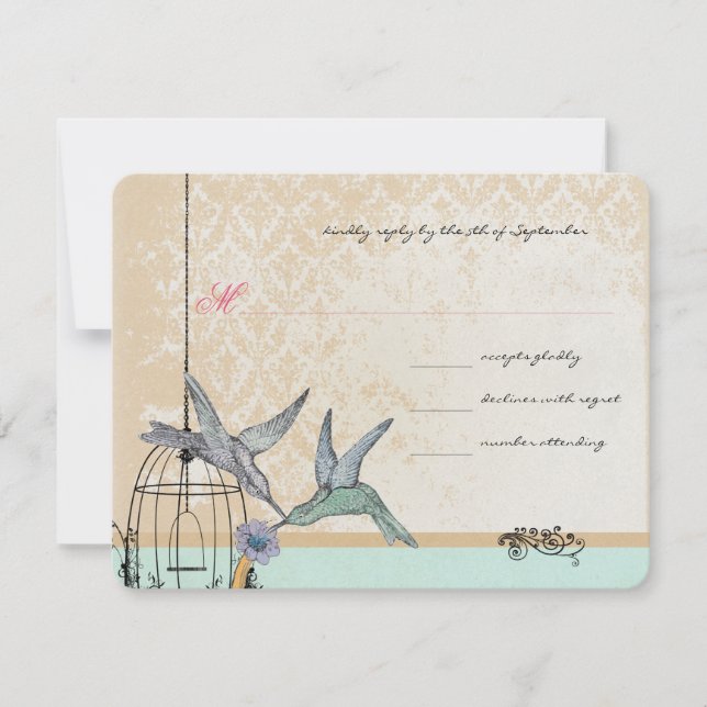 Whimsical Vintage Bird Cage Wedding RSVP (Front)