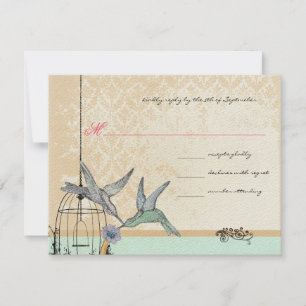 Whimsical Vintage Bird Cage Wedding RSVP Card